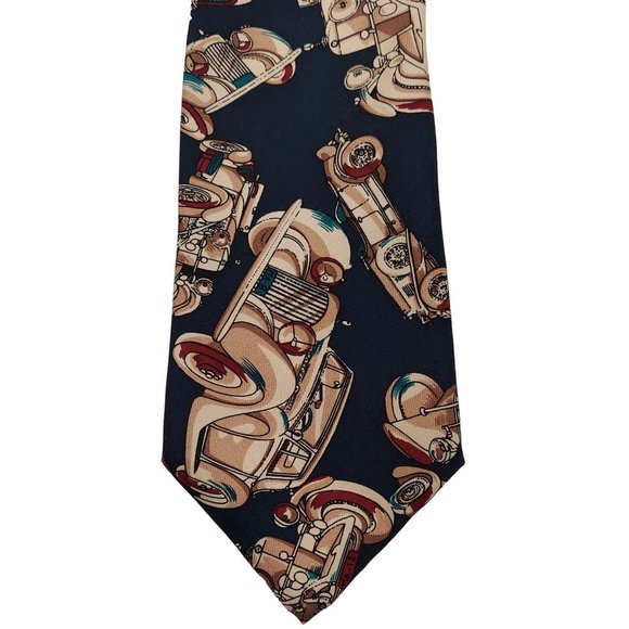Damon Cohens Classic Car Mens Standard Size Necktie 100% Silk Navy Blue - Picture 3 of 8